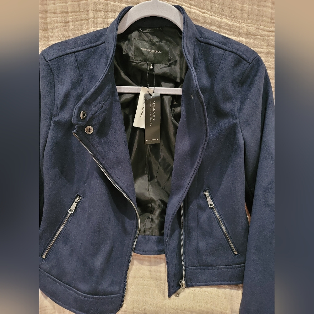 NWT Banana Republic blue suede jacket size s